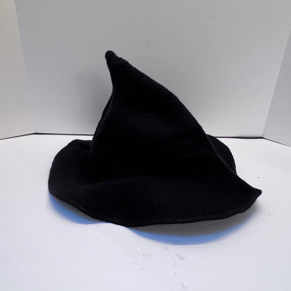 Black Knit Witch Hat Costume Halloween Cosplay Pointed Boho Fashion - Picture 1 of 6